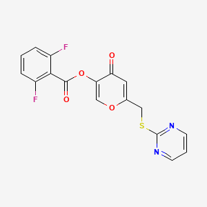 molecular formula C17H10F2N2O4S B2358114 4-oxo-6-((pyrimidin-2-ylthio)methyl)-4H-pyran-3-yl 2,6-difluorobenzoate CAS No. 877636-01-6