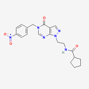 molecular formula C20H22N6O4 B2358150 N-(2-(5-(4-nitrobenzyl)-4-oxo-4,5-dihydro-1H-pyrazolo[3,4-d]pyrimidin-1-yl)ethyl)cyclopentanecarboxamide CAS No. 921918-87-8