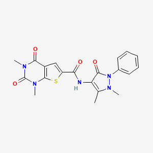 molecular formula C20H19N5O4S B2358157 N-(1,5-dimethyl-3-oxo-2-phenyl-2,3-dihydro-1H-pyrazol-4-yl)-1,3-dimethyl-2,4-dioxo-1,2,3,4-tetrahydrothieno[2,3-d]pyrimidine-6-carboxamide CAS No. 946206-59-3