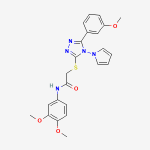 molecular formula C23H23N5O4S B2358170 N-(3,4-dimethoxyphenyl)-2-{[5-(3-methoxyphenyl)-4-(1H-pyrrol-1-yl)-4H-1,2,4-triazol-3-yl]sulfanyl}acetamide CAS No. 896319-21-4