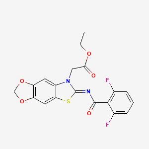 molecular formula C19H14F2N2O5S B2358322 ethyl 2-[6-(2,6-difluorobenzoyl)imino-[1,3]dioxolo[4,5-f][1,3]benzothiazol-7-yl]acetate CAS No. 895430-44-1