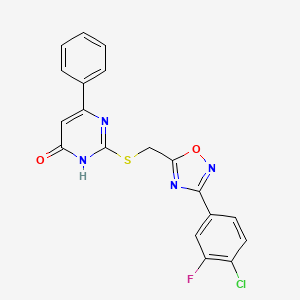 2-({[3-(4-Chloro-3-fluorophenyl)-1,2,4-oxadiazol-5-yl]methyl}sulfanyl)-6-phenyl-4-pyrimidinol