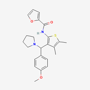 molecular formula C23H26N2O3S B2358416 N-{3-[(4-methoxyphenyl)(pyrrolidin-1-yl)methyl]-4,5-dimethylthiophen-2-yl}furan-2-carboxamide CAS No. 622800-73-1