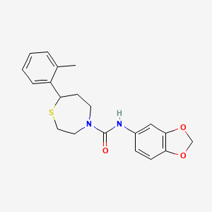 molecular formula C20H22N2O3S B2358458 N-(benzo[d][1,3]dioxol-5-yl)-7-(o-tolyl)-1,4-thiazepane-4-carboxamide CAS No. 1705932-71-3