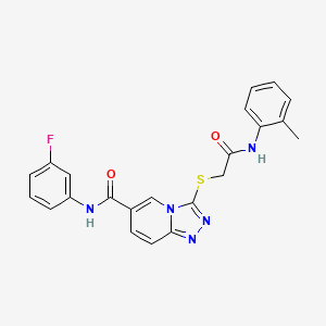 molecular formula C22H18FN5O2S B2358469 N-(3-fluorophenyl)-3-({[(2-methylphenyl)carbamoyl]methyl}sulfanyl)-[1,2,4]triazolo[4,3-a]pyridine-6-carboxamide CAS No. 1113121-10-0