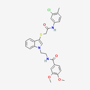 molecular formula C28H28ClN3O4S B2358490 N-{2-[3-({[(3-chloro-4-methylphenyl)carbamoyl]methyl}sulfanyl)-1H-indol-1-yl]ethyl}-3,4-dimethoxybenzamide CAS No. 851715-43-0