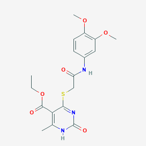molecular formula C18H21N3O6S B2358496 ethyl 4-({[(3,4-dimethoxyphenyl)carbamoyl]methyl}sulfanyl)-6-methyl-2-oxo-1,2-dihydropyrimidine-5-carboxylate CAS No. 899749-38-3