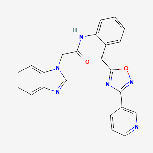 molecular formula C23H18N6O2 B2358497 2-(1H-benzo[d]imidazol-1-yl)-N-(2-((3-(pyridin-3-yl)-1,2,4-oxadiazol-5-yl)methyl)phenyl)acetamide CAS No. 1797267-57-2
