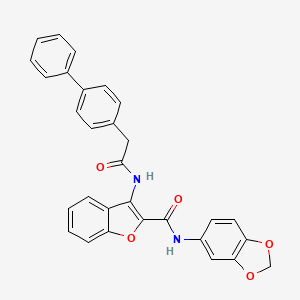 molecular formula C30H22N2O5 B2358505 3-(2-([1,1'-biphenyl]-4-yl)acetamido)-N-(benzo[d][1,3]dioxol-5-yl)benzofuran-2-carboxamide CAS No. 888463-31-8