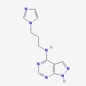 molecular formula C11H13N7 B2358529 N-(3-(1H-imidazol-1-yl)propyl)-1H-pyrazolo[3,4-d]pyrimidin-4-amine CAS No. 1021206-66-5