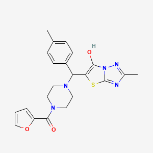 molecular formula C22H23N5O3S B2358541 Furan-2-yl(4-((6-hydroxy-2-methylthiazolo[3,2-b][1,2,4]triazol-5-yl)(p-tolyl)methyl)piperazin-1-yl)methanone CAS No. 851809-39-7