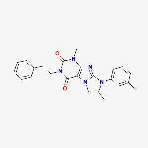 molecular formula C24H23N5O2 B2358550 1,7-dimethyl-3-phenethyl-8-(m-tolyl)-1H-imidazo[2,1-f]purine-2,4(3H,8H)-dione CAS No. 877643-58-8