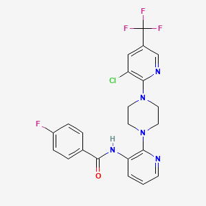 molecular formula C22H18ClF4N5O B2358554 N-(2-{4-[3-chloro-5-(trifluoromethyl)-2-pyridinyl]piperazino}-3-pyridinyl)-4-fluorobenzenecarboxamide CAS No. 478262-13-4