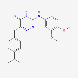 molecular formula C21H24N4O3 B2358555 3-((3,4-dimethoxyphenyl)amino)-6-(4-isopropylbenzyl)-1,2,4-triazin-5(4H)-one CAS No. 899736-86-8