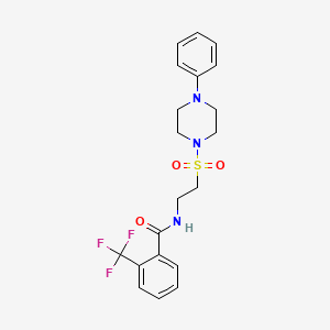 molecular formula C20H22F3N3O3S B2358572 N-(2-((4-phenylpiperazin-1-yl)sulfonyl)ethyl)-2-(trifluoromethyl)benzamide CAS No. 897621-23-7
