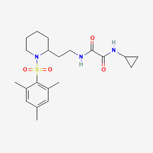 molecular formula C21H31N3O4S B2358589 N1-cyclopropyl-N2-(2-(1-(mesitylsulfonyl)piperidin-2-yl)ethyl)oxalamide CAS No. 898450-96-9