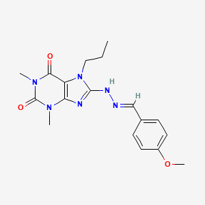 molecular formula C18H22N6O3 B2358595 4-methoxybenzaldehyde (1,3-dimethyl-2,6-dioxo-7-propyl-2,3,6,7-tetrahydro-1H-purin-8-yl)hydrazone CAS No. 376370-98-8