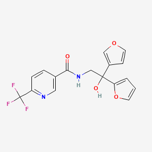 molecular formula C17H13F3N2O4 B2358607 N-[2-(furan-2-yl)-2-(furan-3-yl)-2-hydroxyethyl]-6-(trifluoromethyl)pyridine-3-carboxamide CAS No. 2034236-17-2