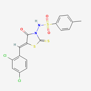 molecular formula C17H12Cl2N2O3S3 B2358678 N-[(5Z)-5-[(2,4-dichlorophenyl)methylidene]-4-oxo-2-sulfanylidene-1,3-thiazolidin-3-yl]-4-methylbenzenesulfonamide CAS No. 301222-95-7