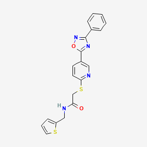 2-((5-(3-phenyl-1,2,4-oxadiazol-5-yl)pyridin-2-yl)thio)-N-(thiophen-2-ylmethyl)acetamide