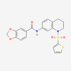 molecular formula C21H18N2O5S2 B2358702 N-(1-(thiophen-2-ylsulfonyl)-1,2,3,4-tetrahydroquinolin-7-yl)benzo[d][1,3]dioxole-5-carboxamide CAS No. 898447-96-6