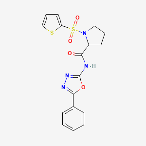 molecular formula C17H16N4O4S2 B2358731 N-(5-phenyl-1,3,4-oxadiazol-2-yl)-1-(thiophen-2-ylsulfonyl)pyrrolidine-2-carboxamide CAS No. 1009266-55-0