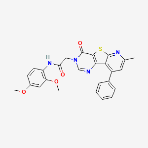 molecular formula C26H22N4O4S B2358737 N-(2,4-dimethoxyphenyl)-2-(11-methyl-6-oxo-13-phenyl-8-thia-3,5,10-triazatricyclo[7.4.0.02,7]trideca-1(13),2(7),3,9,11-pentaen-5-yl)acetamide CAS No. 946385-99-5