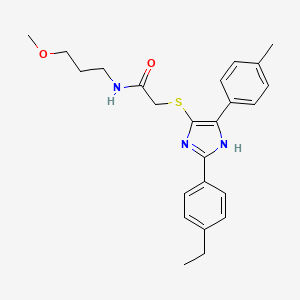 molecular formula C24H29N3O2S B2358755 2-((2-(4-ethylphenyl)-5-(p-tolyl)-1H-imidazol-4-yl)thio)-N-(3-methoxypropyl)acetamide CAS No. 901241-12-1