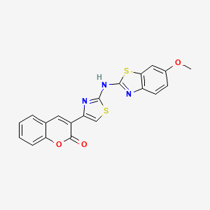 molecular formula C20H13N3O3S2 B2358759 3-[2-[(6-Methoxy-1,3-benzothiazol-2-yl)amino]-1,3-thiazol-4-yl]chromen-2-one CAS No. 862975-55-1