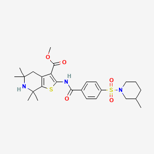 molecular formula C26H35N3O5S2 B2358790 methyl 5,5,7,7-tetramethyl-2-{4-[(3-methylpiperidin-1-yl)sulfonyl]benzamido}-4H,5H,6H,7H-thieno[2,3-c]pyridine-3-carboxylate CAS No. 449782-57-4