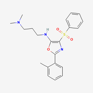 molecular formula C21H25N3O3S B2358809 N-[4-(benzenesulfonyl)-2-(2-methylphenyl)-1,3-oxazol-5-yl]-N',N'-dimethylpropane-1,3-diamine CAS No. 855714-81-7