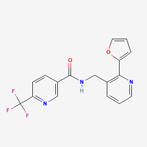 molecular formula C17H12F3N3O2 B2358820 N-((2-(furan-2-yl)pyridin-3-yl)methyl)-6-(trifluoromethyl)nicotinamide CAS No. 2034345-05-4