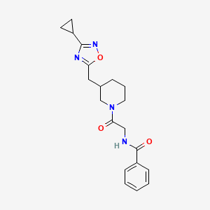 molecular formula C20H24N4O3 B2358827 N-(2-{3-[(3-cyclopropyl-1,2,4-oxadiazol-5-yl)methyl]piperidin-1-yl}-2-oxoethyl)benzamide CAS No. 1705437-32-6