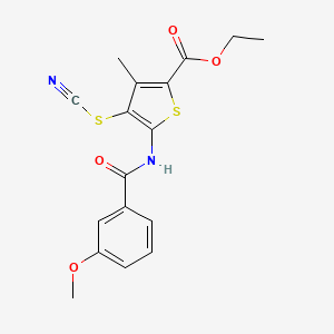 molecular formula C17H16N2O4S2 B2358840 Ethyl 5-(3-methoxybenzamido)-3-methyl-4-thiocyanatothiophene-2-carboxylate CAS No. 681157-52-8