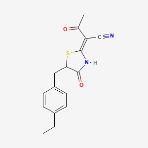 molecular formula C16H16N2O2S B2358880 (Z)-2-(5-(4-ethylbenzyl)-4-oxothiazolidin-2-ylidene)-3-oxobutanenitrile CAS No. 799801-16-4