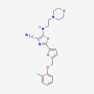 B2358891 5-((2-Morpholinoethyl)amino)-2-(5-((o-tolyloxy)methyl)furan-2-yl)oxazole-4-carbonitrile CAS No. 942033-42-3