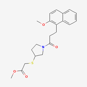 molecular formula C21H25NO4S B2358985 Methyl 2-((1-(3-(2-methoxynaphthalen-1-yl)propanoyl)pyrrolidin-3-yl)thio)acetate CAS No. 2034577-74-5