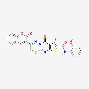 N-(2-methoxyphenyl)-8-methyl-9-oxo-2-(2-oxo-2H-chromen-3-yl)-3,9-dihydrothieno[2',3':4,5]pyrimido[2,1-b][1,3,4]thiadiazine-7-carboxamide