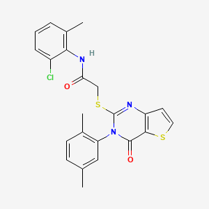 molecular formula C23H20ClN3O2S2 B2359057 N-(2-chloro-6-methylphenyl)-2-{[3-(2,5-dimethylphenyl)-4-oxo-3,4-dihydrothieno[3,2-d]pyrimidin-2-yl]sulfanyl}acetamide CAS No. 1291848-89-9