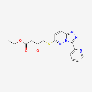 molecular formula C16H15N5O3S B2359133 Ethyl 3-oxo-4-((3-(pyridin-2-yl)-[1,2,4]triazolo[4,3-b]pyridazin-6-yl)thio)butanoate CAS No. 868968-29-0
