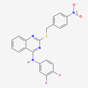 molecular formula C21H14F2N4O2S B2359149 N-(3,4-difluorophenyl)-2-[(4-nitrophenyl)methylsulfanyl]quinazolin-4-amine CAS No. 688356-07-2