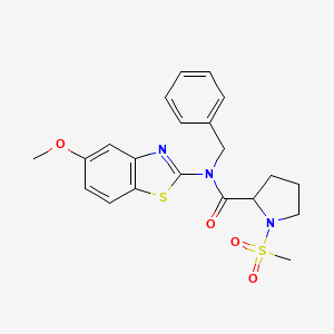 molecular formula C21H23N3O4S2 B2359176 N-benzyl-N-(5-methoxybenzo[d]thiazol-2-yl)-1-(methylsulfonyl)pyrrolidine-2-carboxamide CAS No. 1219434-40-8