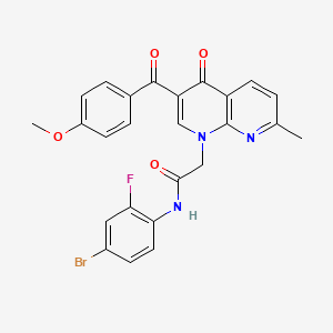 molecular formula C25H19BrFN3O4 B2359191 N-(4-bromo-2-fluorophenyl)-2-(3-(4-methoxybenzoyl)-7-methyl-4-oxo-1,8-naphthyridin-1(4H)-yl)acetamide CAS No. 932534-20-8