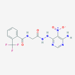molecular formula C14H12F3N7O4 B2359207 N-(2-(2-(6-amino-5-nitropyrimidin-4-yl)hydrazinyl)-2-oxoethyl)-2-(trifluoromethyl)benzamide CAS No. 450346-09-5