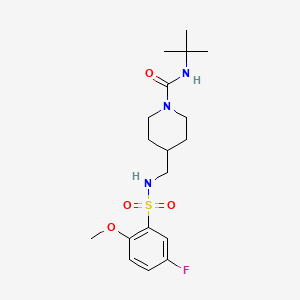 molecular formula C18H28FN3O4S B2359244 N-(tert-butyl)-4-((5-fluoro-2-methoxyphenylsulfonamido)methyl)piperidine-1-carboxamide CAS No. 1235091-41-4