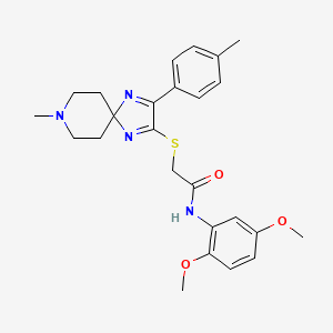 molecular formula C25H30N4O3S B2359251 N-(2,5-DIMETHOXYPHENYL)-2-{[8-METHYL-3-(4-METHYLPHENYL)-1,4,8-TRIAZASPIRO[4.5]DECA-1,3-DIEN-2-YL]SULFANYL}ACETAMIDE CAS No. 1185178-30-6