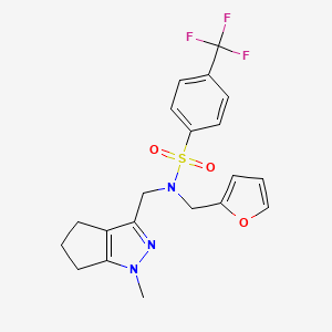 molecular formula C20H20F3N3O3S B2359341 N-(furan-2-ylmethyl)-N-((1-methyl-1,4,5,6-tetrahydrocyclopenta[c]pyrazol-3-yl)methyl)-4-(trifluoromethyl)benzenesulfonamide CAS No. 1795443-17-2
