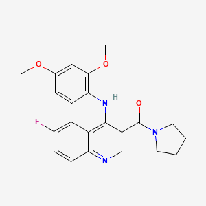 molecular formula C22H22FN3O3 B2359378 N-(2,4-dimethoxyphenyl)-6-fluoro-3-(pyrrolidine-1-carbonyl)quinolin-4-amine CAS No. 1351777-71-3