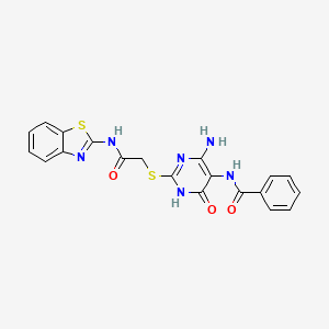 B2359431 N-(4-amino-2-((2-(benzo[d]thiazol-2-ylamino)-2-oxoethyl)thio)-6-oxo-1,6-dihydropyrimidin-5-yl)benzamide CAS No. 872596-93-5