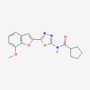 molecular formula C17H17N3O4 B2359439 N-[5-(7-methoxy-1-benzofuran-2-yl)-1,3,4-oxadiazol-2-yl]cyclopentanecarboxamide CAS No. 1207049-93-1